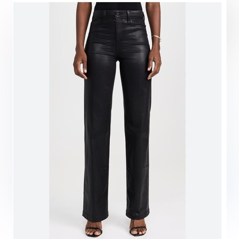 L'AGENCE Wanda Cropped Faux Leather Jeans High Rise Wide Leg Black Sz 26 NWOT